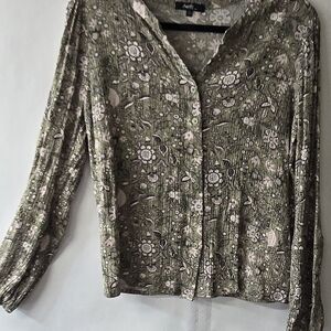 Angels Olive Floral Button-Up Blouse
